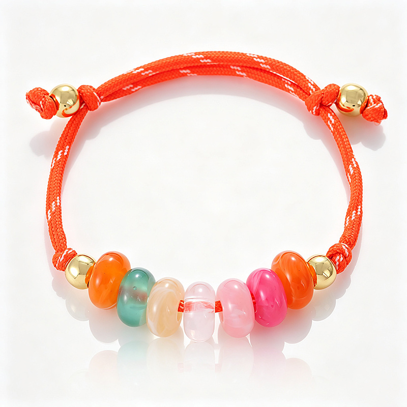 Woven Rainbow Ombre Resin Flat Bead Adjustable Wrist Strap